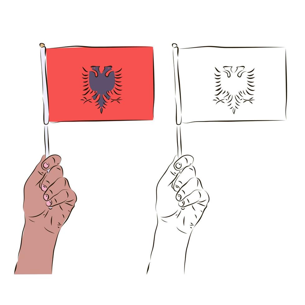 The flag of Montenegro is in the hand of a man in color and black and white. The concept of patriotism. vector