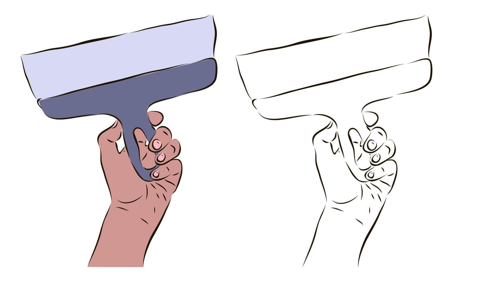 la mano del trabajador sostiene una espátula. el concepto de trabajar con una espátula. vector