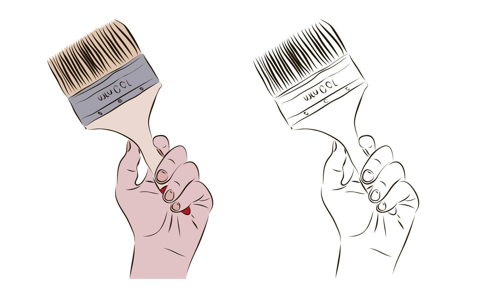A worker holds a paint brush in his hand. The concept of wall painting. vector