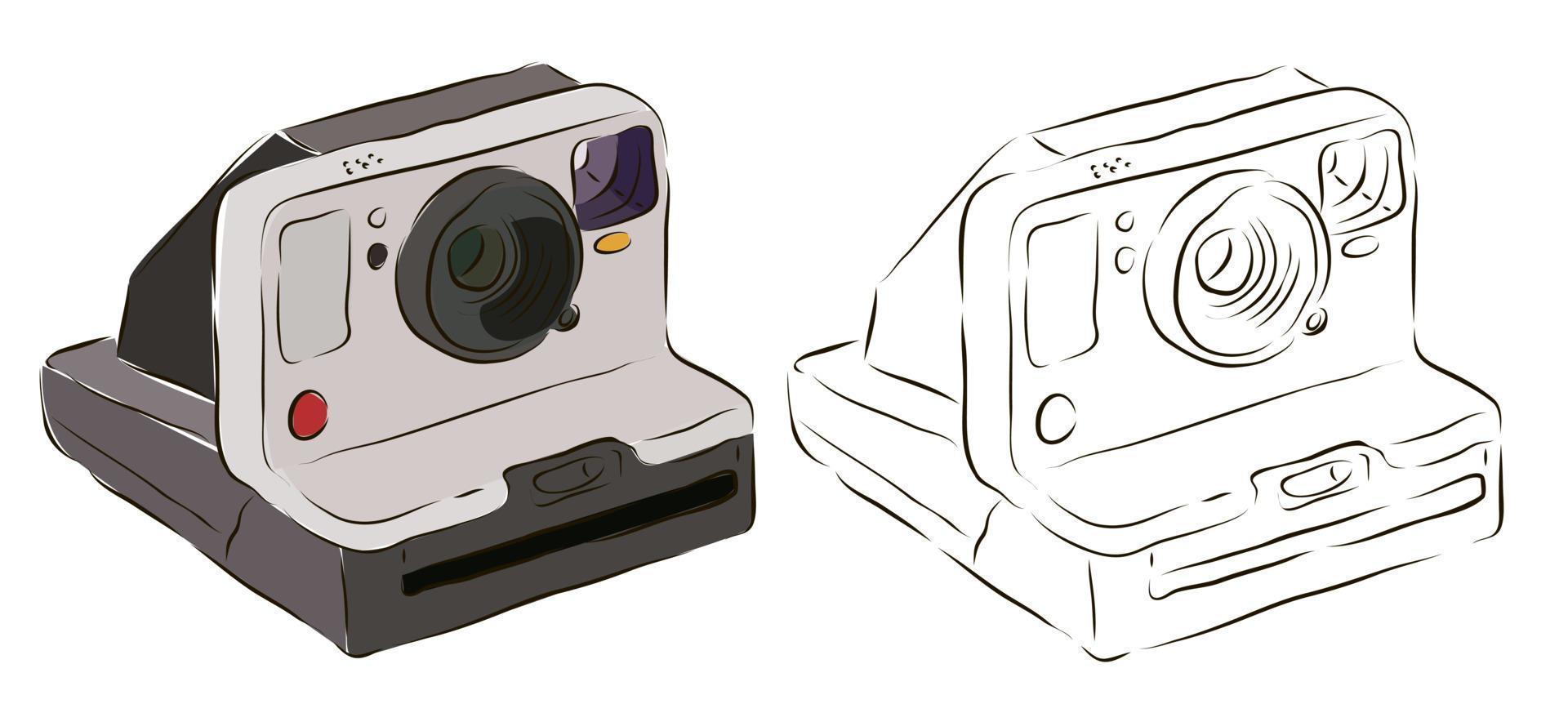 An old polaroid camera in color and in black and white. The concept of the old polaroid technique. vector