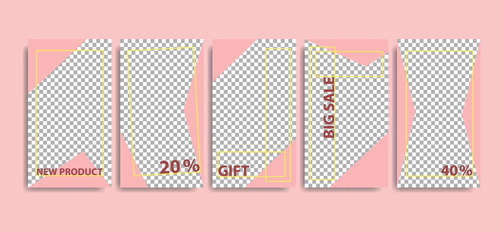stories para instagram en rosa palo, con descuentos y un nuevo producto. el concepto de desarrollo y promoción de la historia. vector