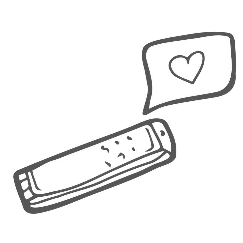 Mobile phone with heart Doodle vector icon. Drawing sketch illustration hand drawn cartoon line.