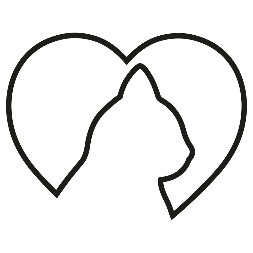 Illustration of a contour silhouette of a cat in the shape of a heart vector