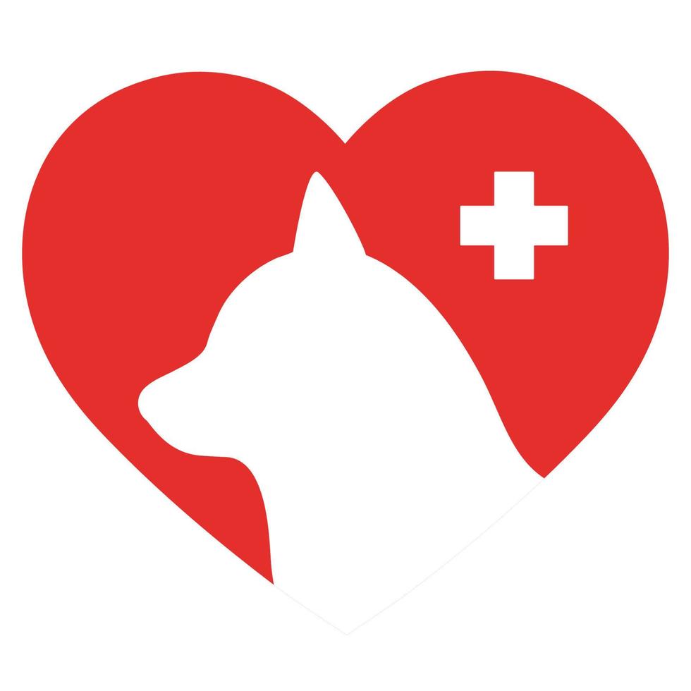 Dog on the background of the heart with a medical cross. vector