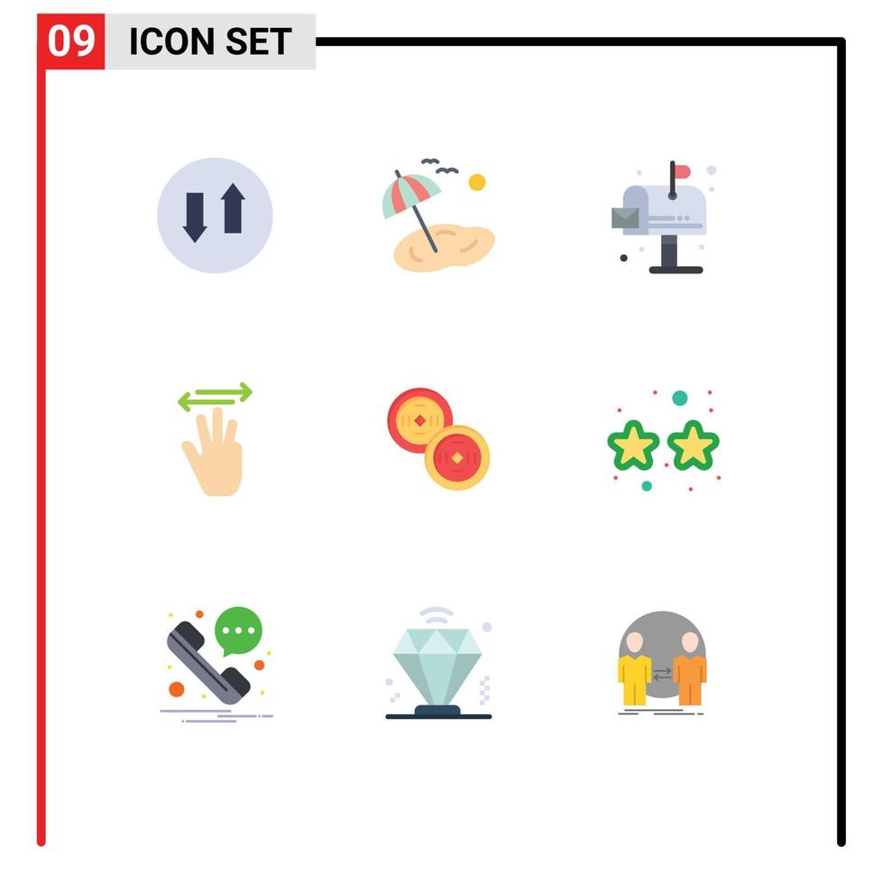 9 Universal Flat Color Signs Symbols of coins left city up hand Editable Vector Design Elements