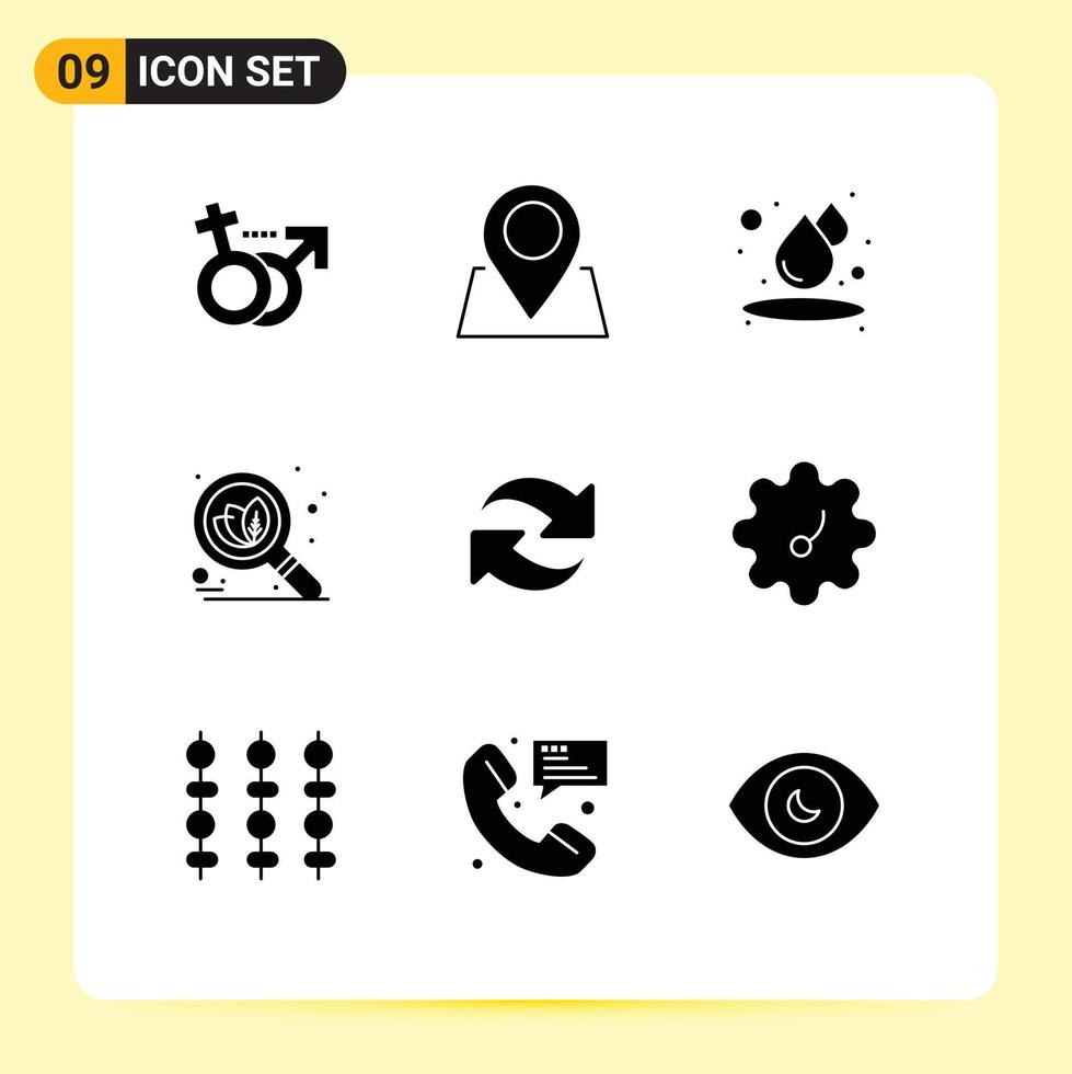 User Interface Pack of 9 Basic Solid Glyphs of patterson rotate humid reload seo Editable Vector Design Elements