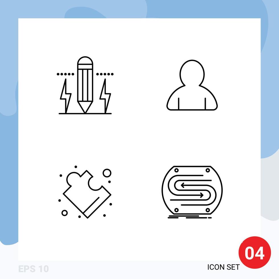 Stock Vector Icon Pack of 4 Line Signs and Symbols for pencil puzzle bolt avatar business Editable Vector Design Elements