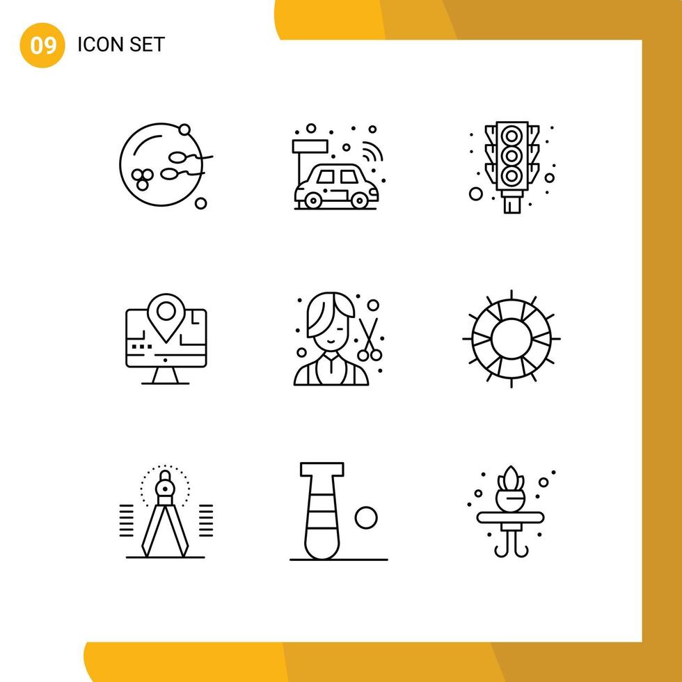 Set of 9 Modern UI Icons Symbols Signs for cutter education light location computer Editable Vector Design Elements