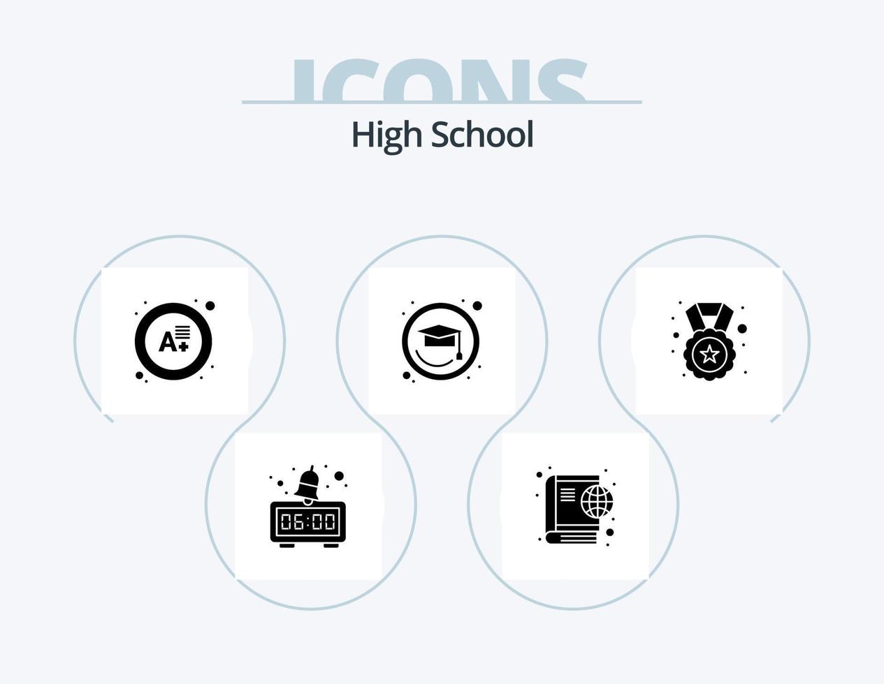 High School Glyph Icon Pack 5 Icon Design. . star. grade. reward. graduation cap vector