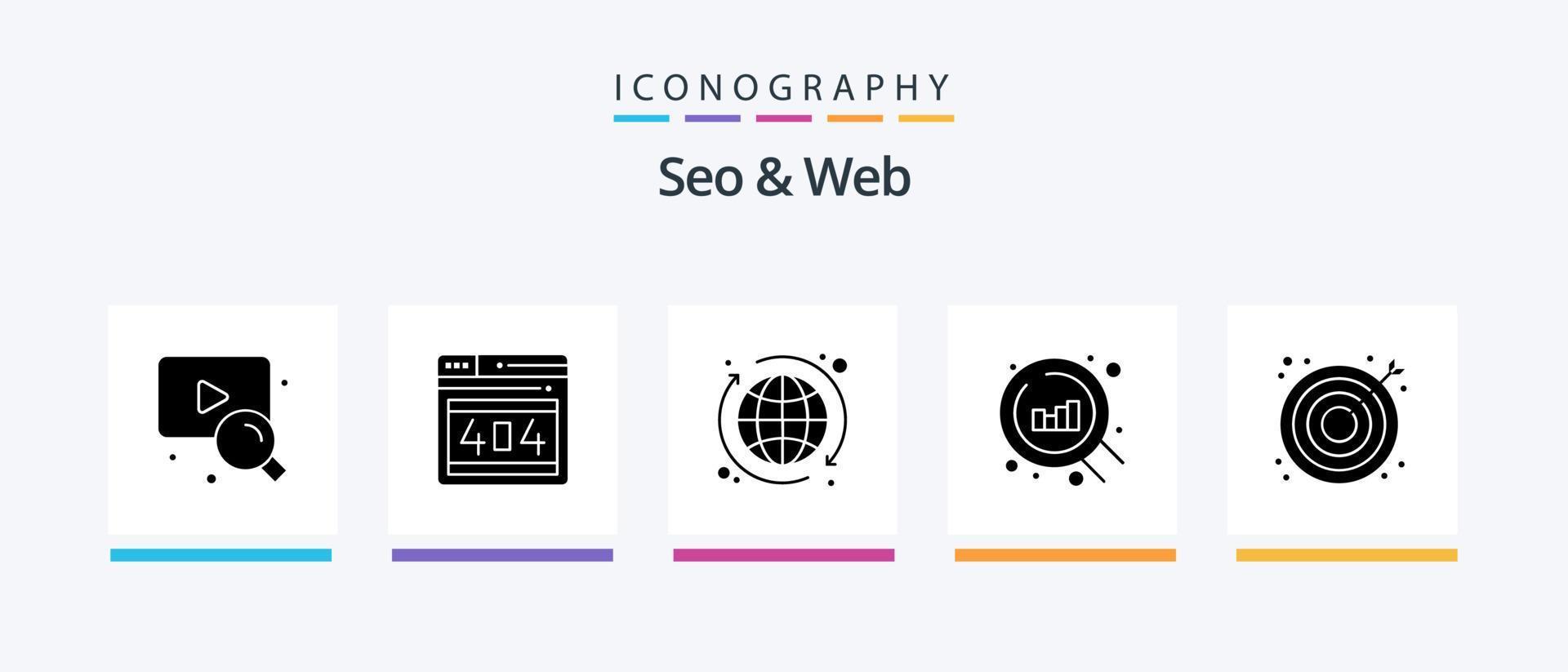 Seo and Web Glyph 5 Icon Pack Including web. seo. globe. search. search. Creative Icons Design vector