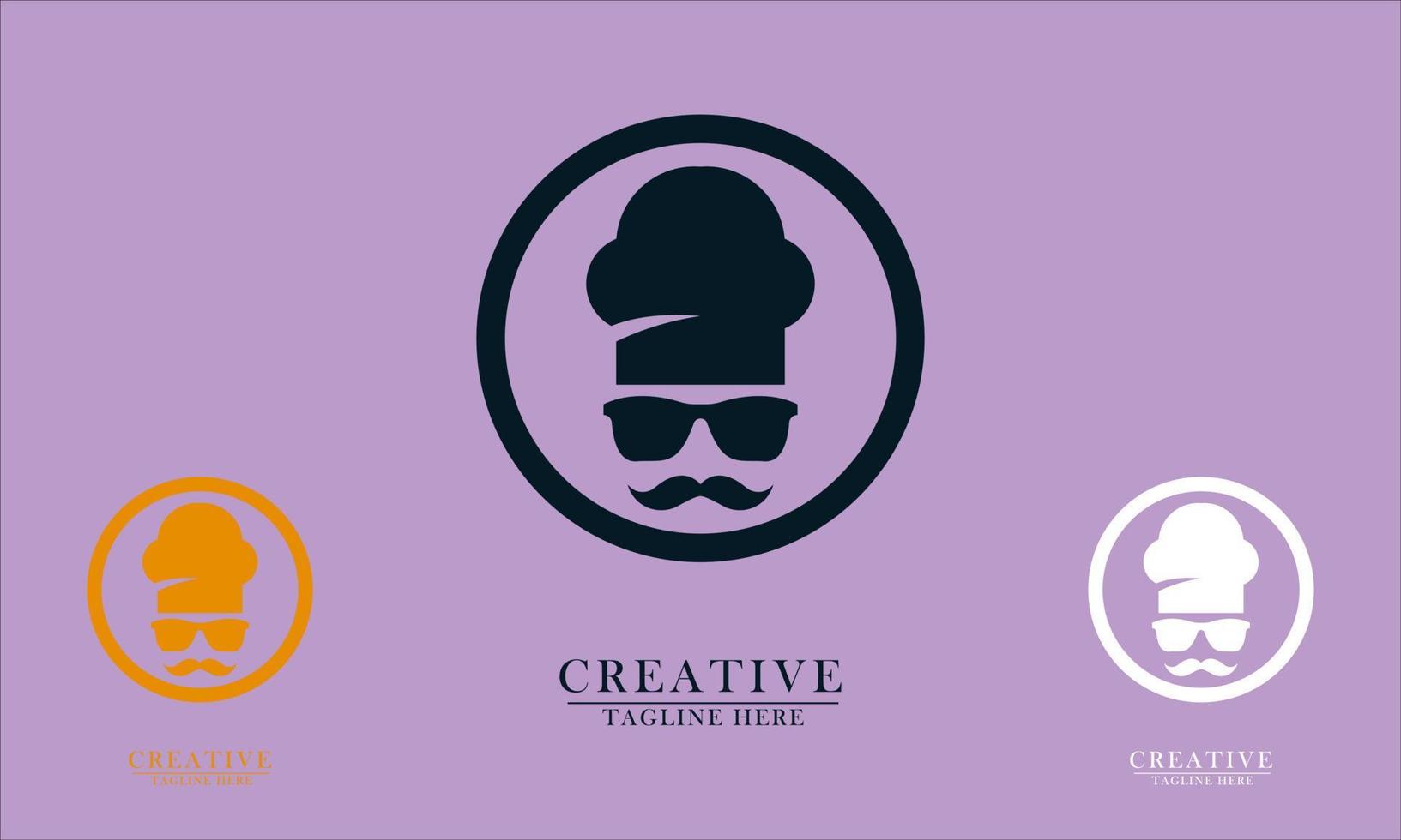 glasses chef hat and thick mustache in a circle mestaurant chef logo icons vector