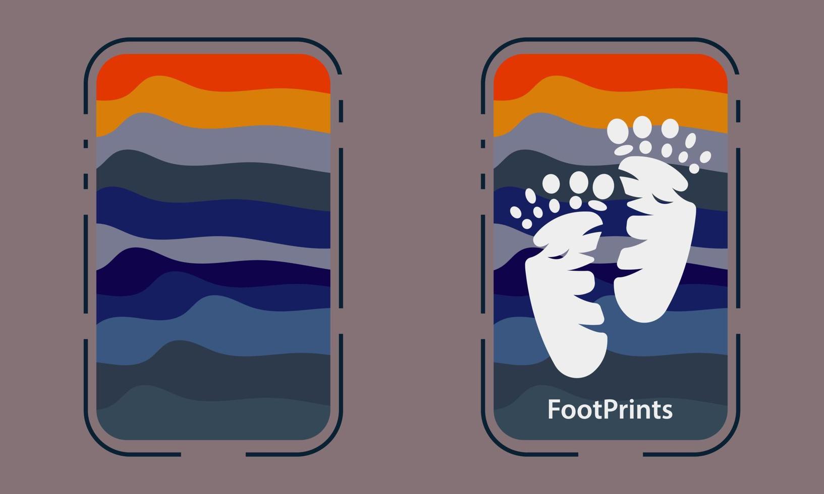colorful wave background and two footprints vector