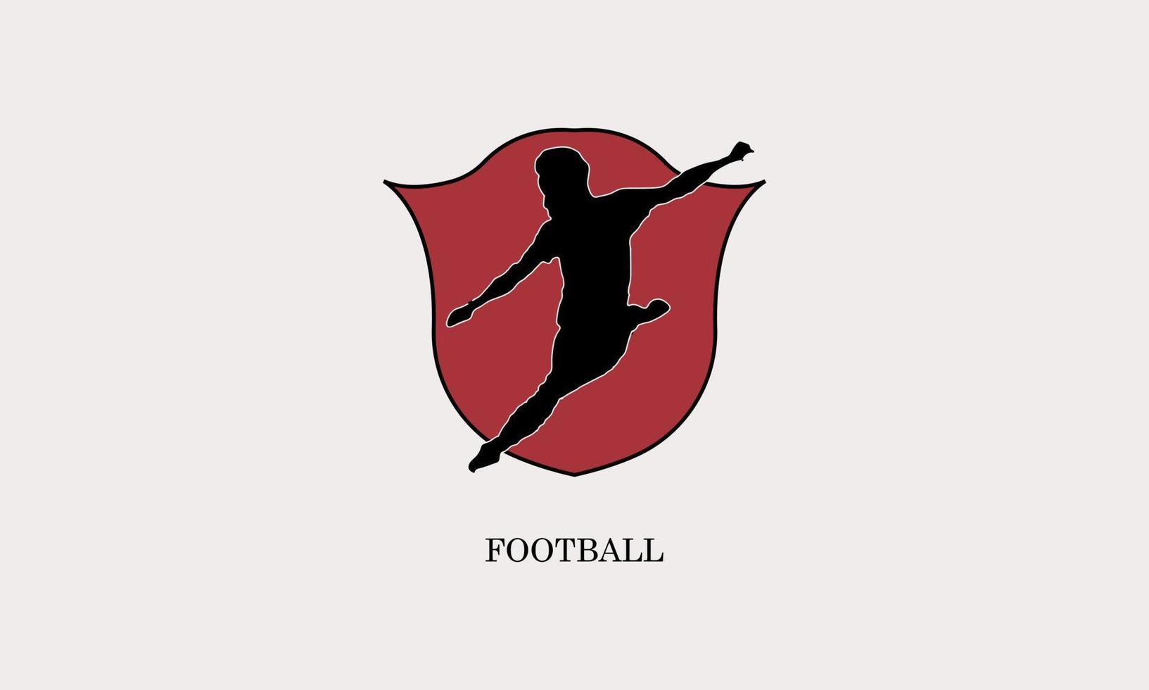 silhouette of a person kicking a ball in a shield logo icon vector