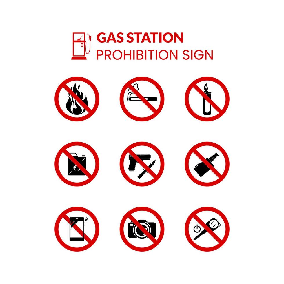 Señal de prohibición de gasolinera y símbolo de diseño gráfico ilustración vectorial vector