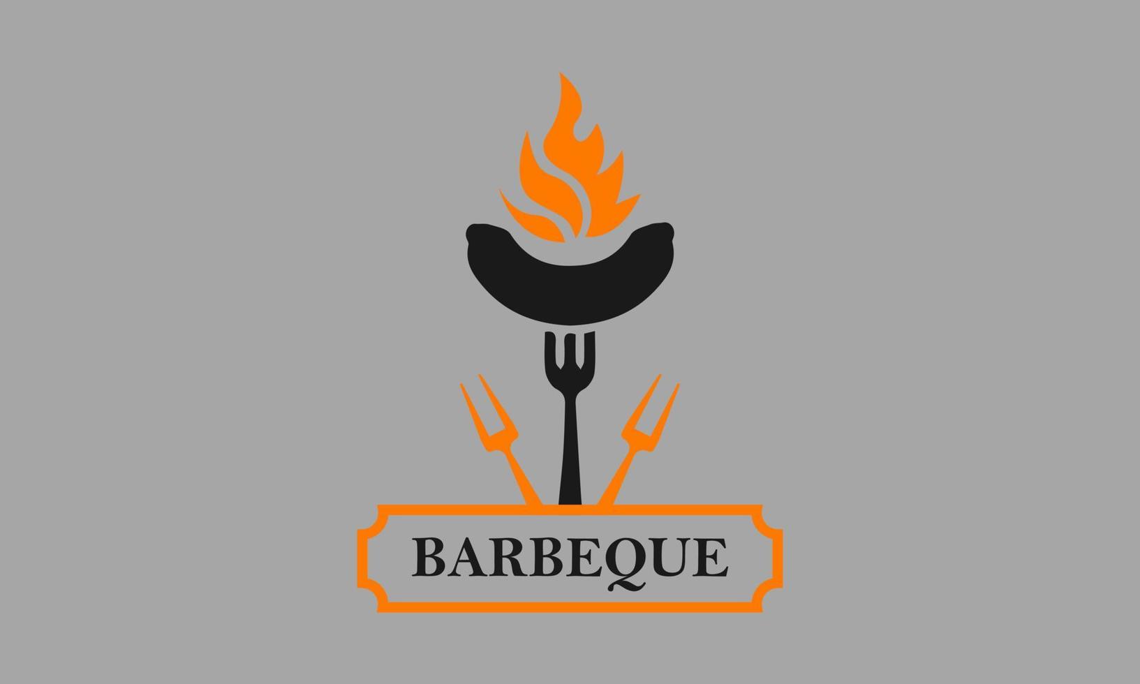 the fork pierced the sausage and the fire logo icon vector