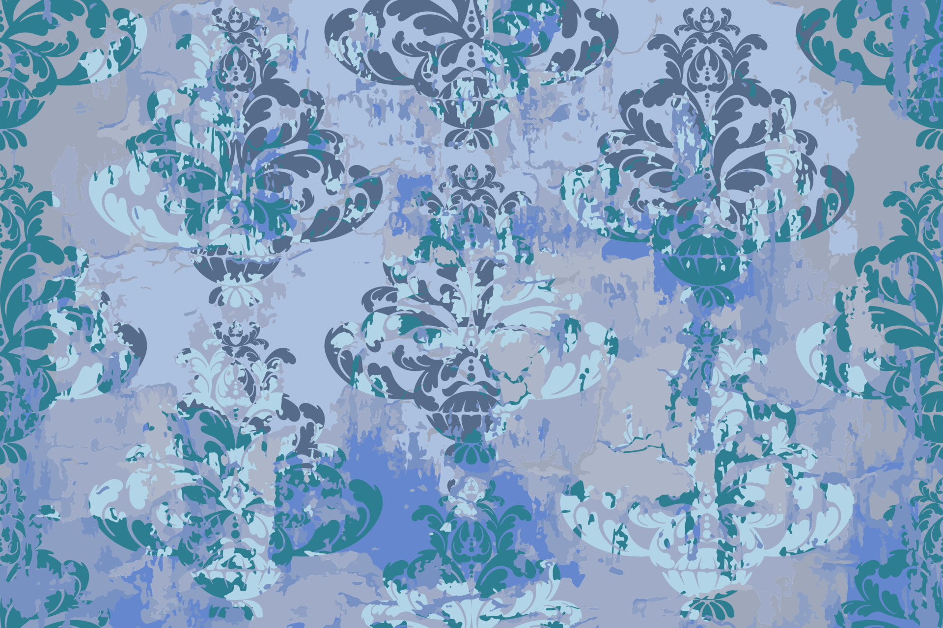 Vector damask victorian pattern, mural acanthus print. Grunge concrete