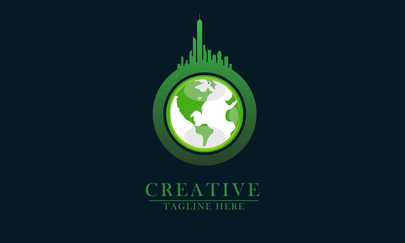 world map globe and building icon logo vector