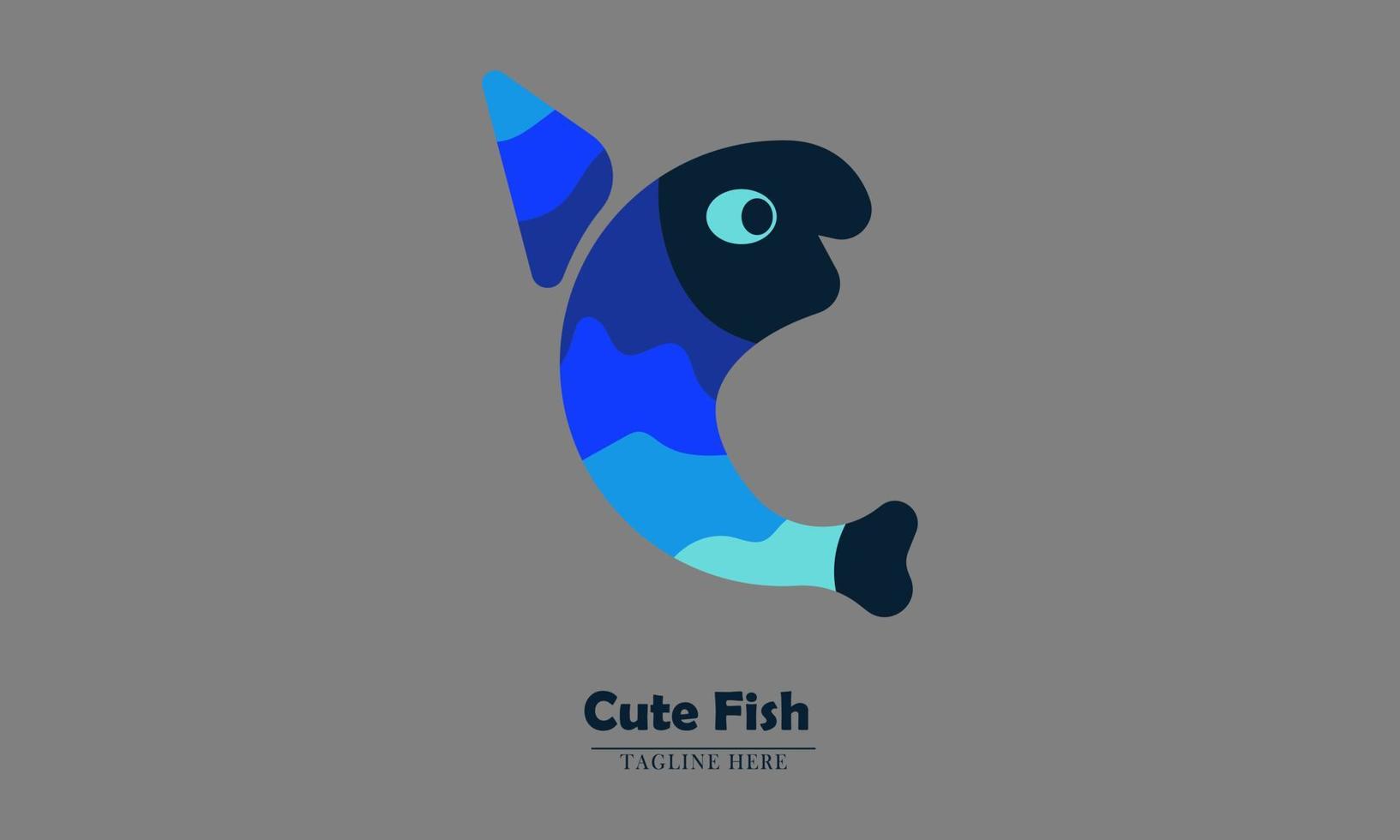 cute fish with manual blue gradient color vector