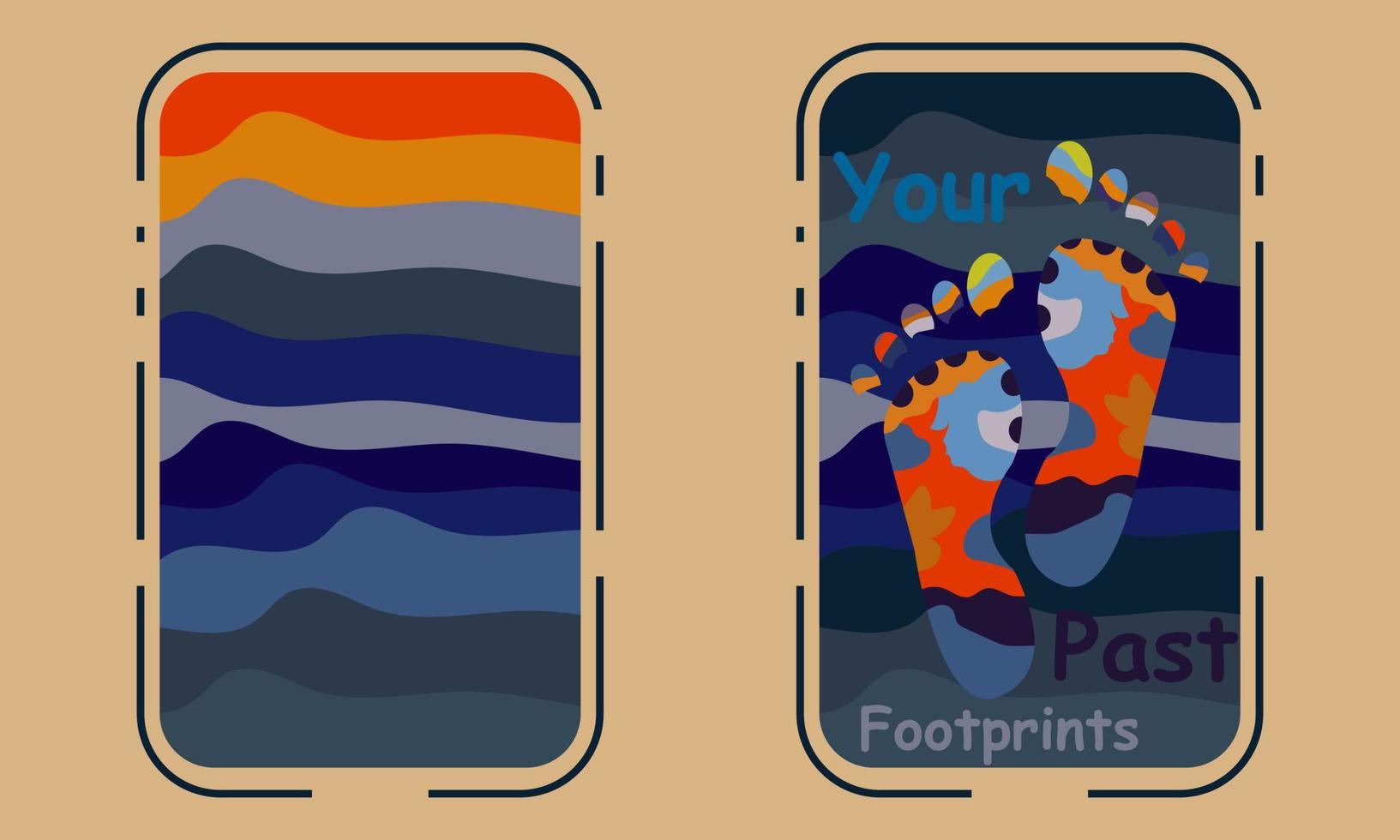 color wave background and two colorful footprints vector