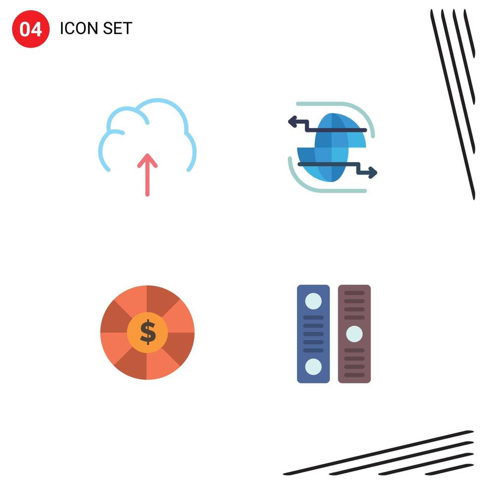 4 Universal Flat Icons Set for Web and Mobile Applications cloud arrow server globe currency Editable Vector Design Elements