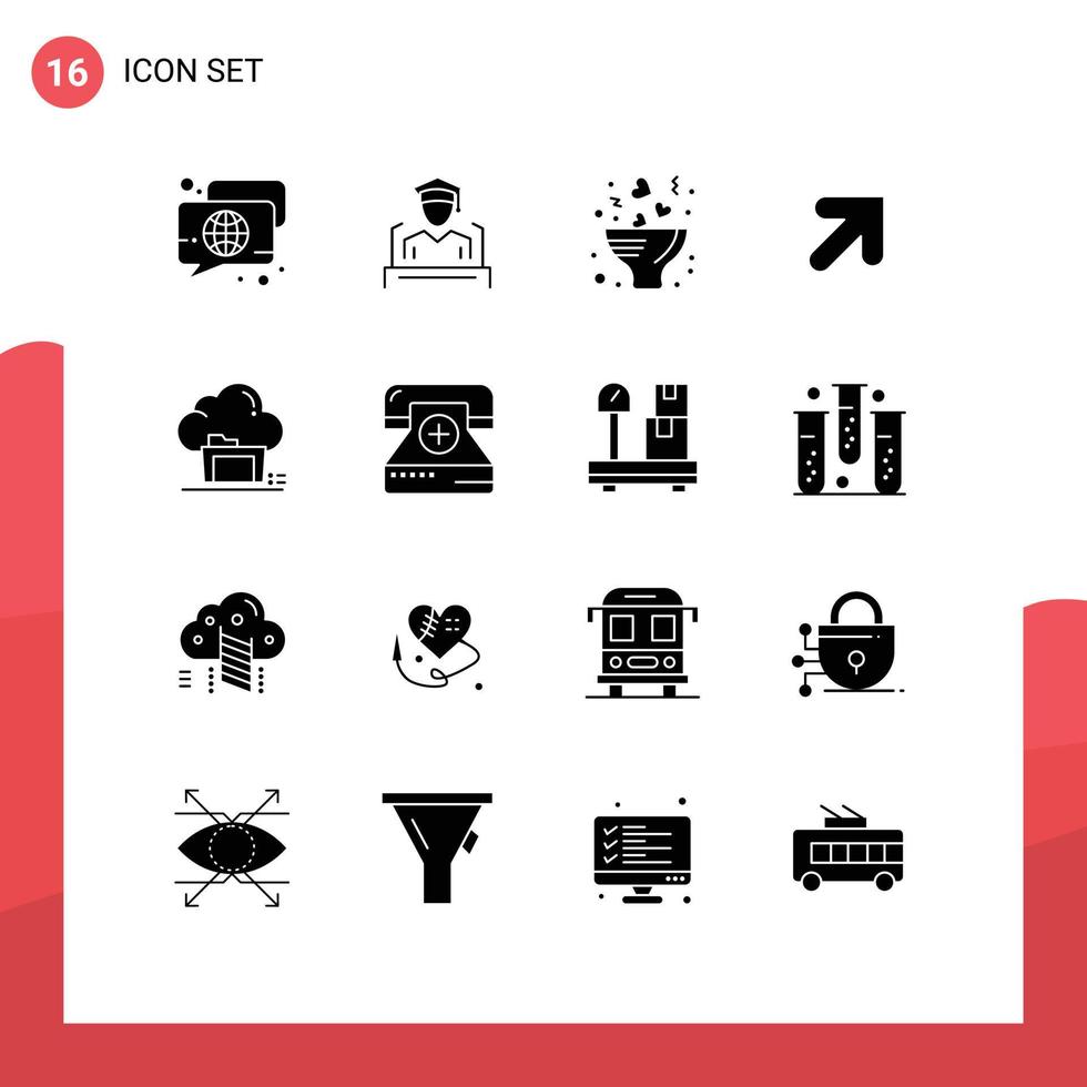 Editable Vector Line Pack of 16 Simple Solid Glyphs of archive right speech up romance Editable Vector Design Elements