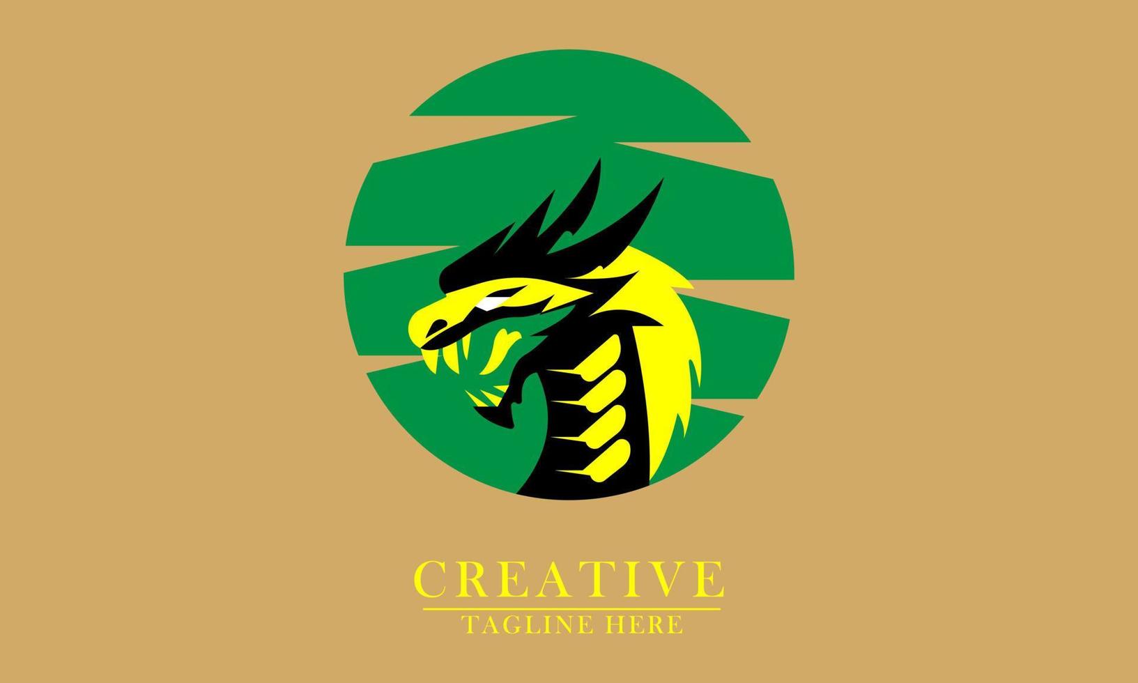 colorful dragon head on green background animal logo icon vector