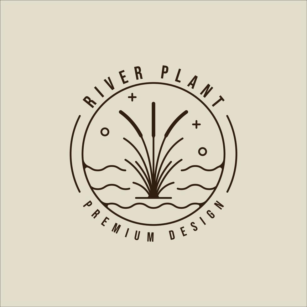 río planta reed logo línea arte vector simple ilustración plantilla icono diseño gráfico. totora hierba naturaleza signo o símbolo para el medio ambiente concepto natural con placa de círculo y tipografía