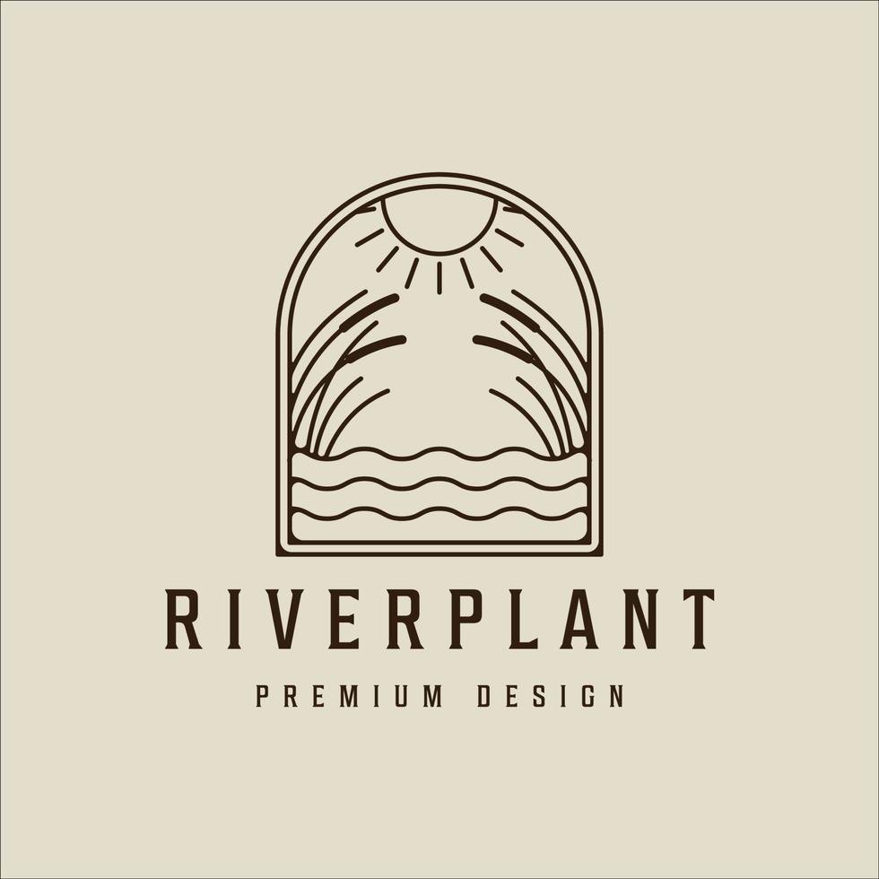 río planta reed logo línea arte vector simple ilustración plantilla icono diseño gráfico. totora hierba naturaleza signo o símbolo para el medio ambiente concepto natural con insignia y tipografía