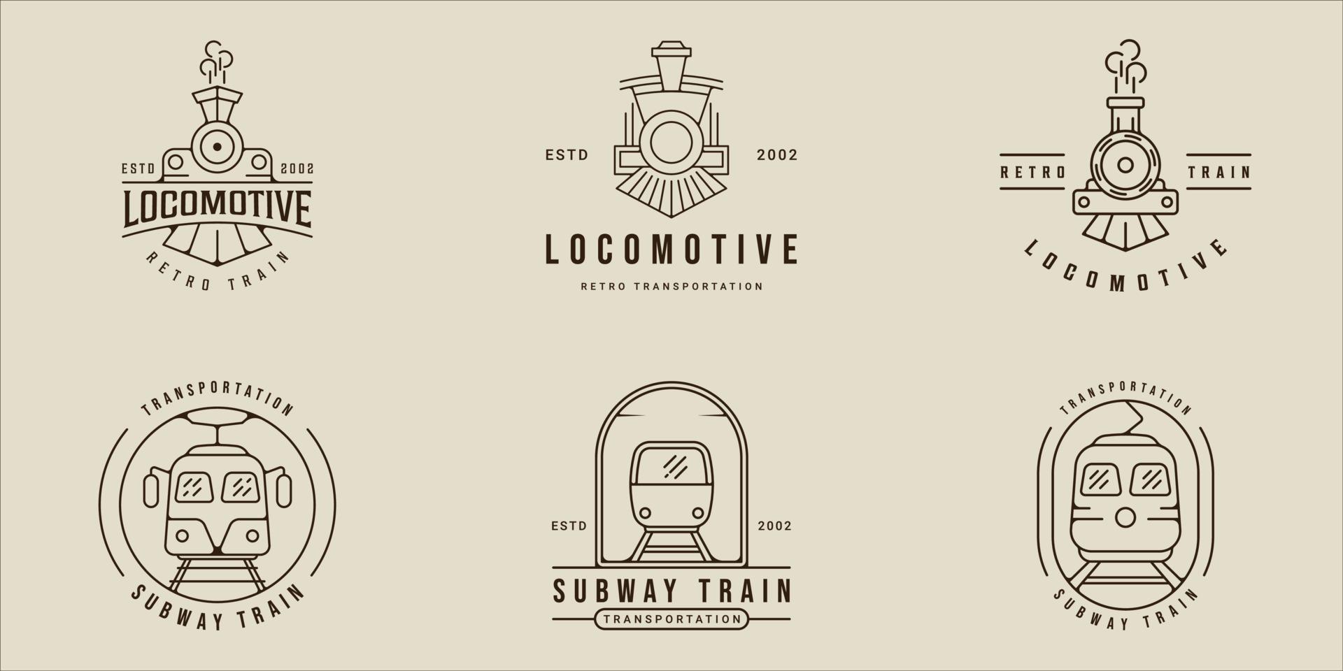 set of locomotive and train logo line art simple vector illustration template icon graphic design. bundle collection of various transportation sign or symbol for business