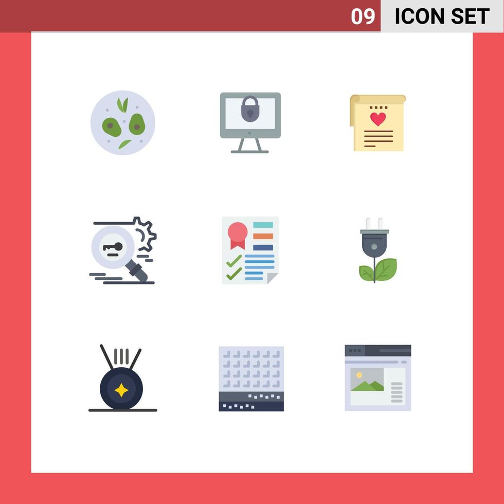 9 Thematic Vector Flat Colors and Editable Symbols of document security love secure search Editable Vector Design Elements