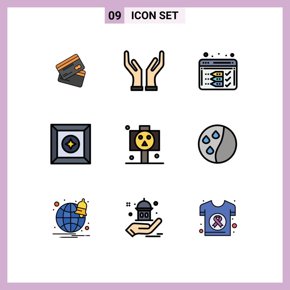 9 iconos creativos, signos y símbolos modernos de la caja de cuidado favorita de la junta, optimizan los elementos de diseño vectorial editables vector