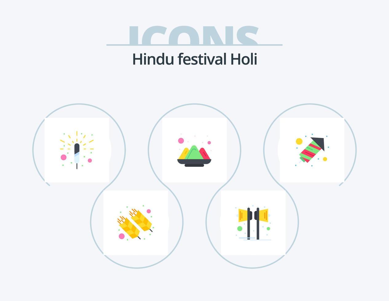 Holi Flat Icon Pack 5 Icon Design. rocket. india. sound. holi. spark vector