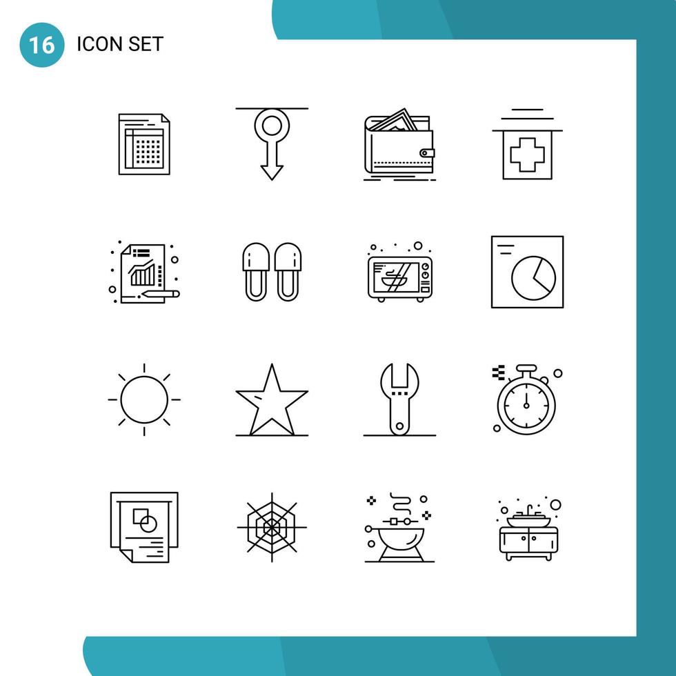 Modern Set of 16 Outlines Pictograph of purse money boy finance men Editable Vector Design Elements