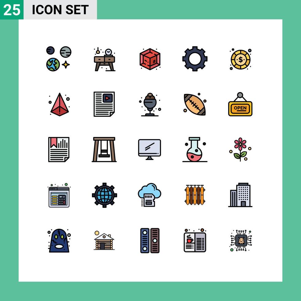 Filled line Flat Color Pack of 25 Universal Symbols of dollar coin creative technology gadget Editable Vector Design Elements