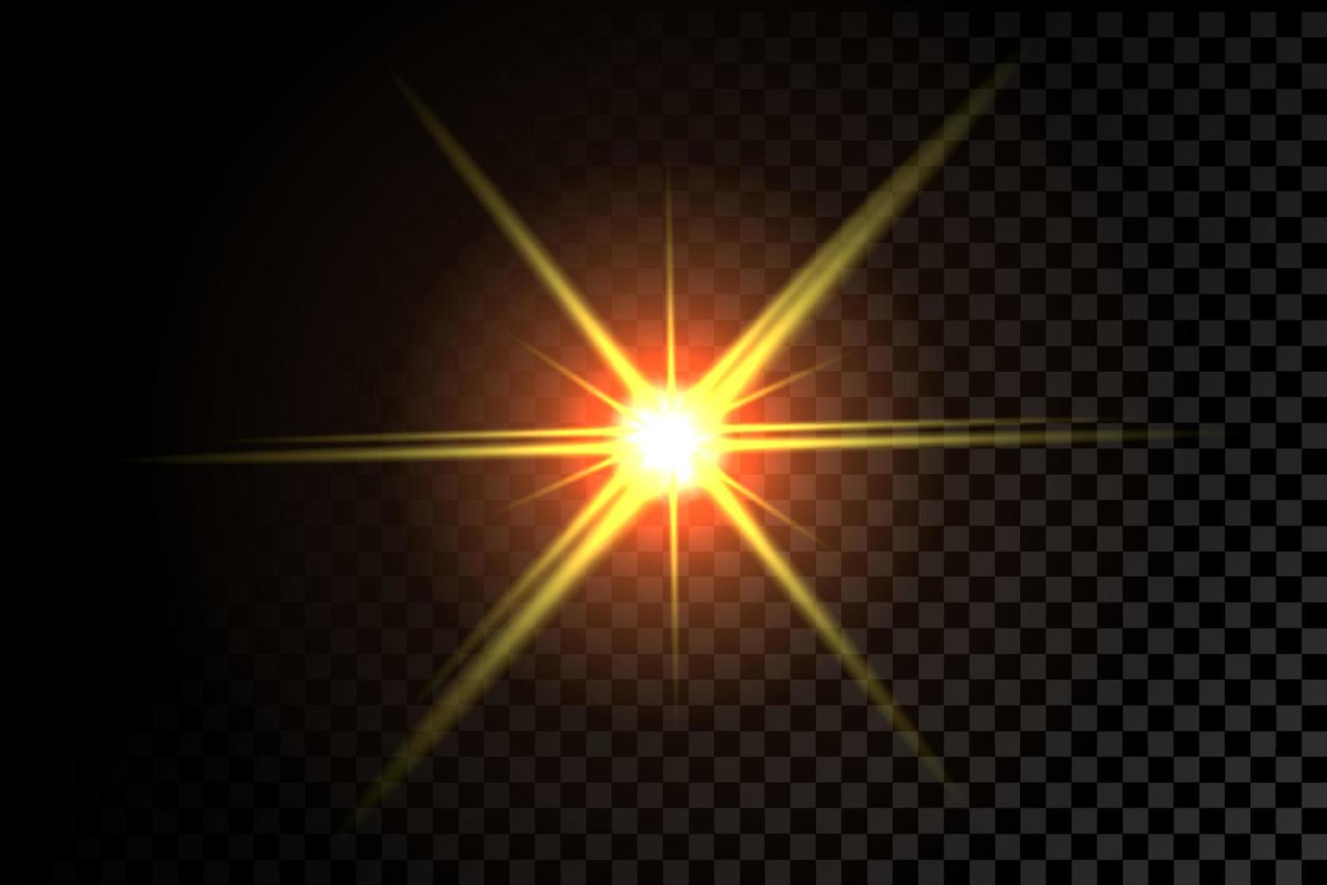 Sparkling star with blinking light on a dark transparent background. Vector explosion with rays and flare effect.