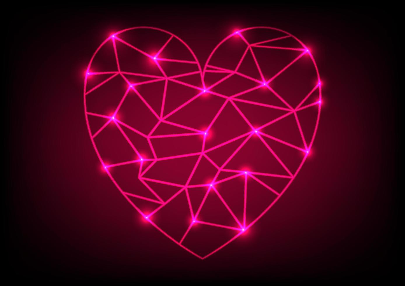 Futuristic net wireframe red heart light neon background vector