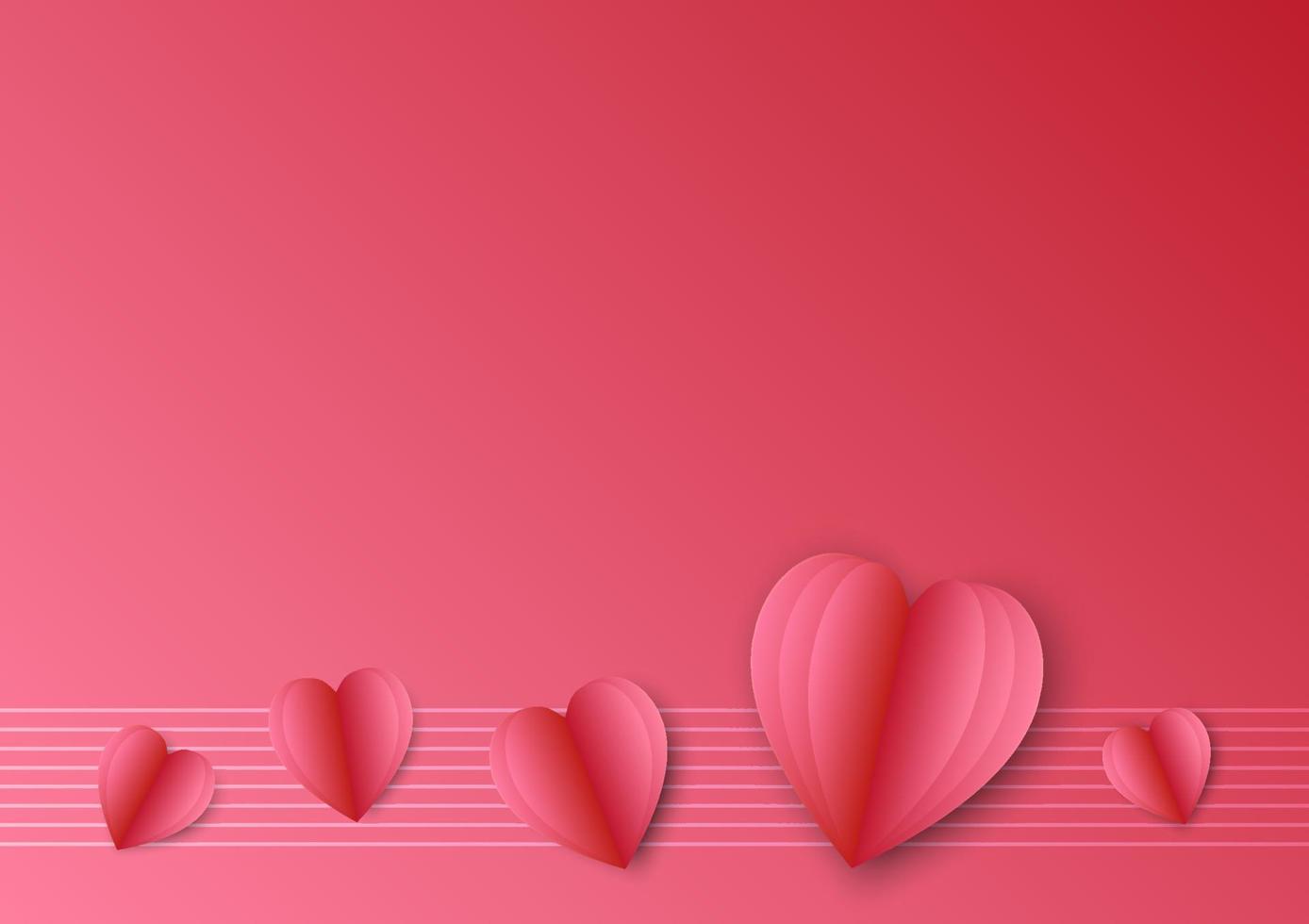 Romantic vector love paper heart pink background