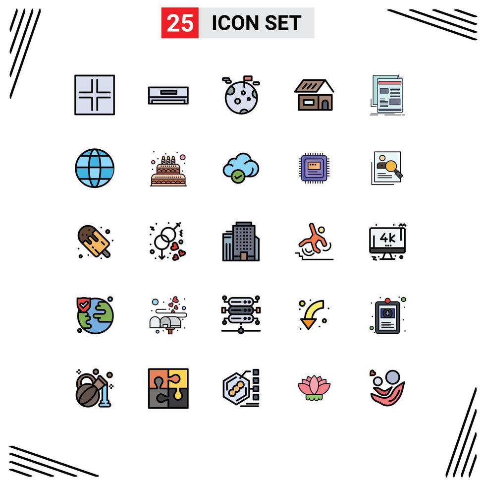 Set of 25 Modern UI Icons Symbols Signs for newspaper news gas home build Editable Vector Design Elements
