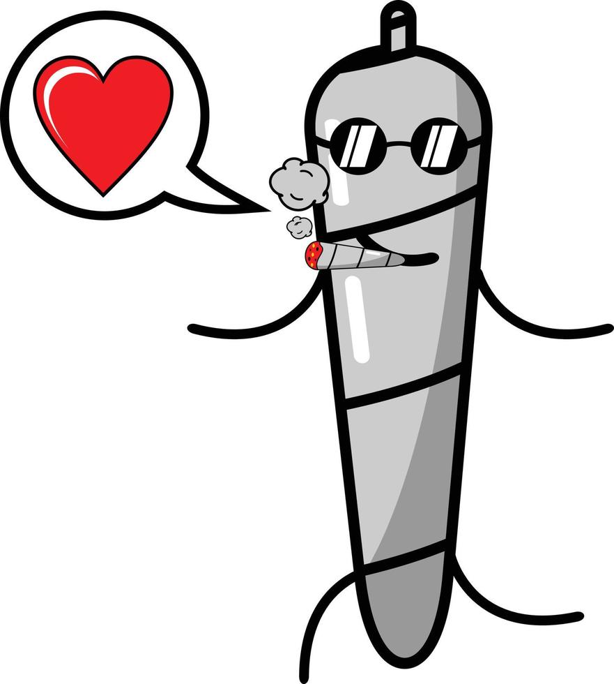 ilustración de garabato del personaje de cigarrillo enrollado en marihuana con burbujas de chat de amor vector