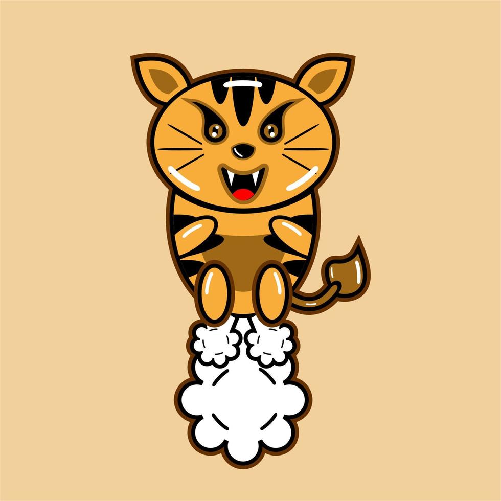 vector cartoon for baby tiger fart jumping funny