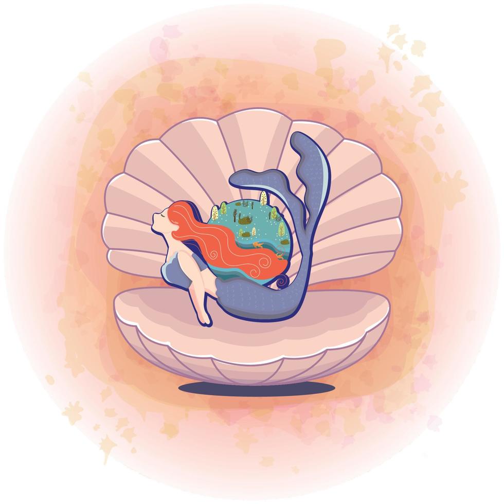 Mermaid as Mother Nature Protecting the Earth Vector Illustration Concept 02