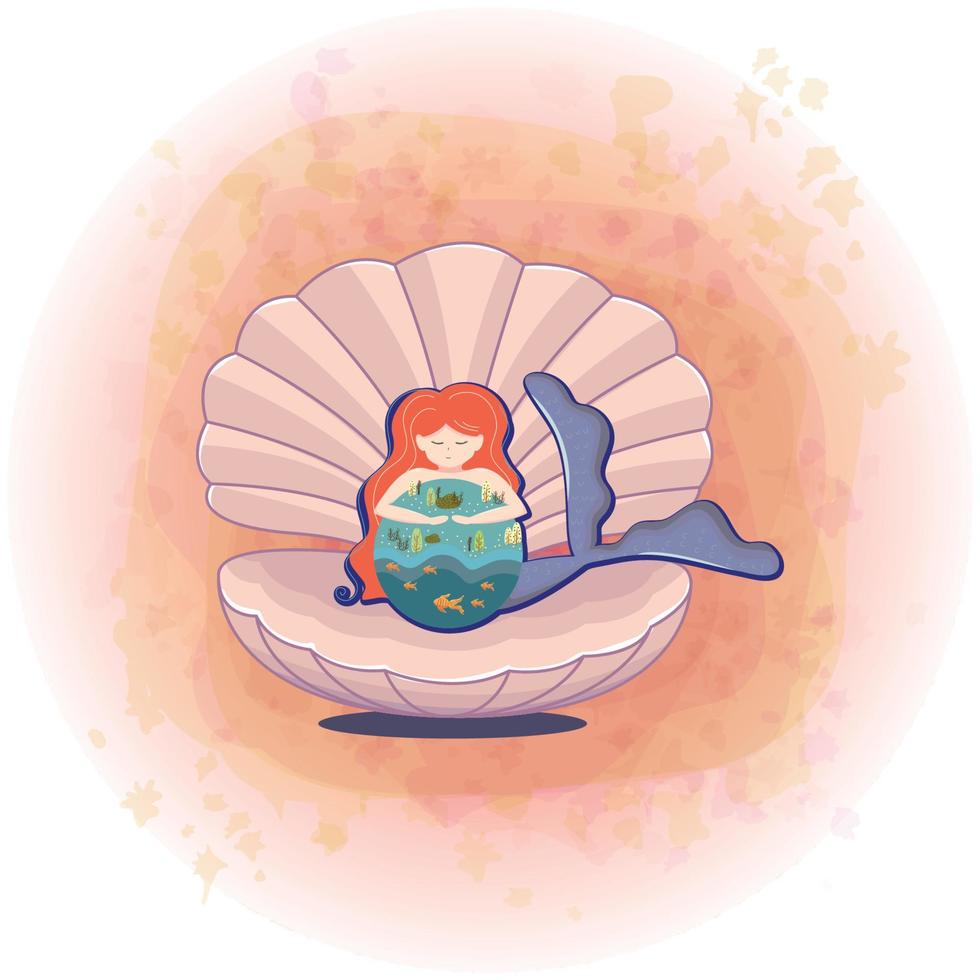 Mermaid as Mother Nature Protecting the Earth Vector Illustration Concept 05