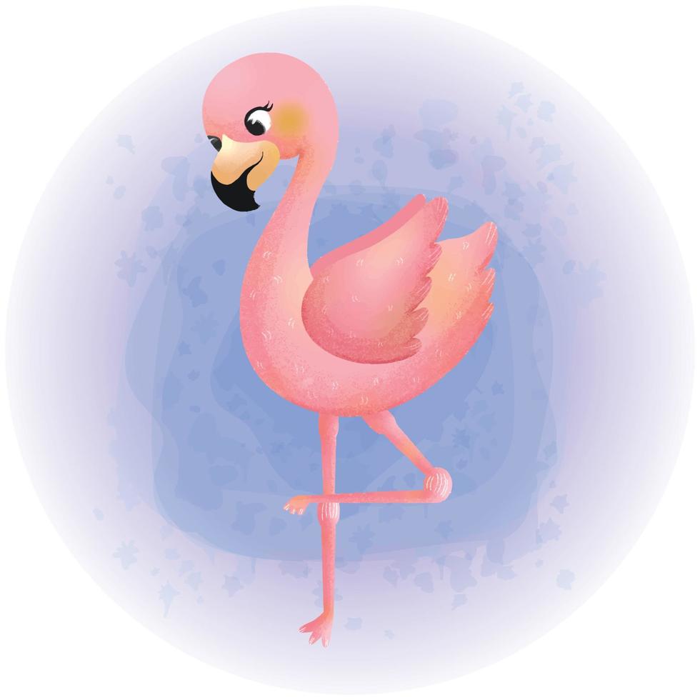 Cute Tropical Flamingo Watercolor Cartoon Character 05 vector