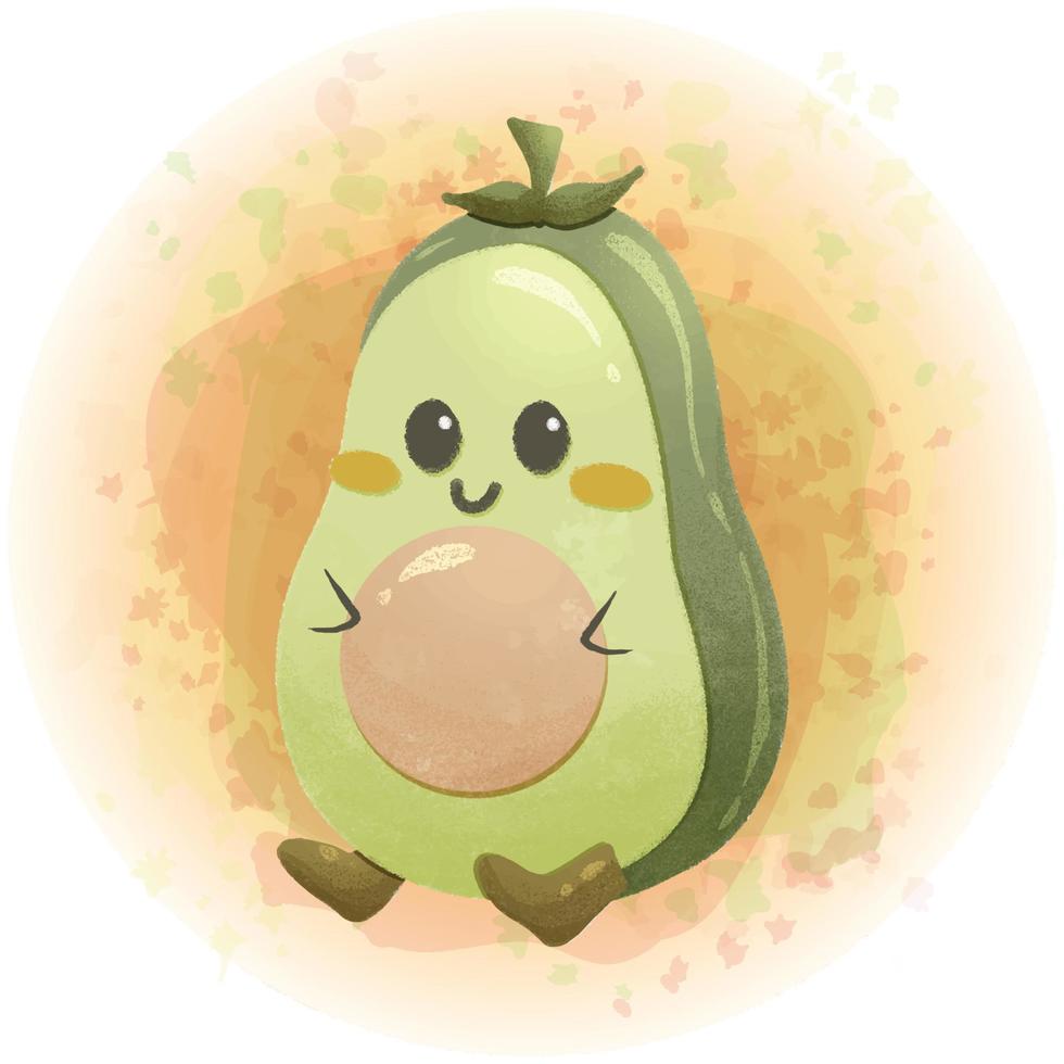 Cute Avocado Cartoon Character Watercolor Vector Graphics 02