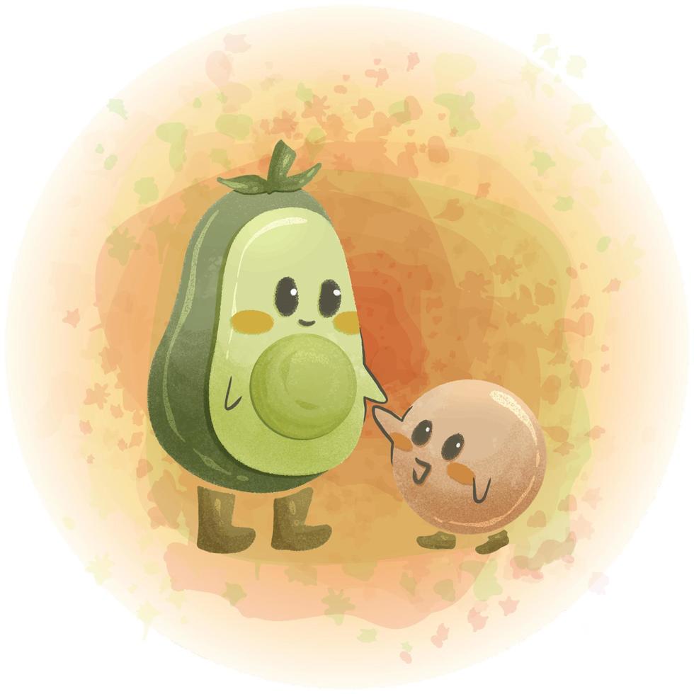 lindo personaje de dibujos animados de aguacate acuarela gráficos vectoriales 07 vector