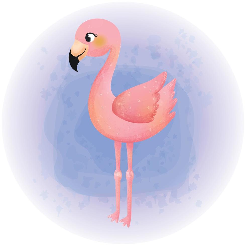 Cute Tropical Flamingo Watercolor Cartoon Character 06 vector
