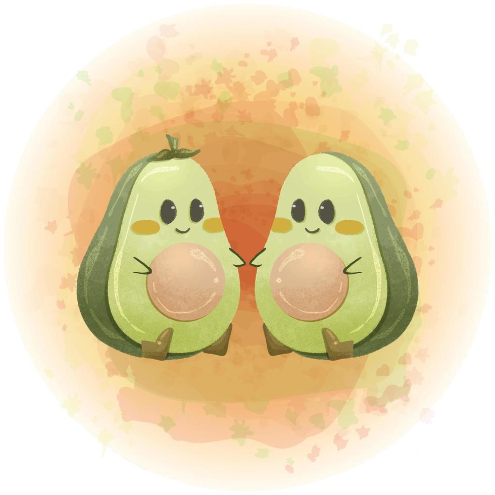 lindo personaje de dibujos animados de aguacate acuarela gráficos vectoriales 06 vector