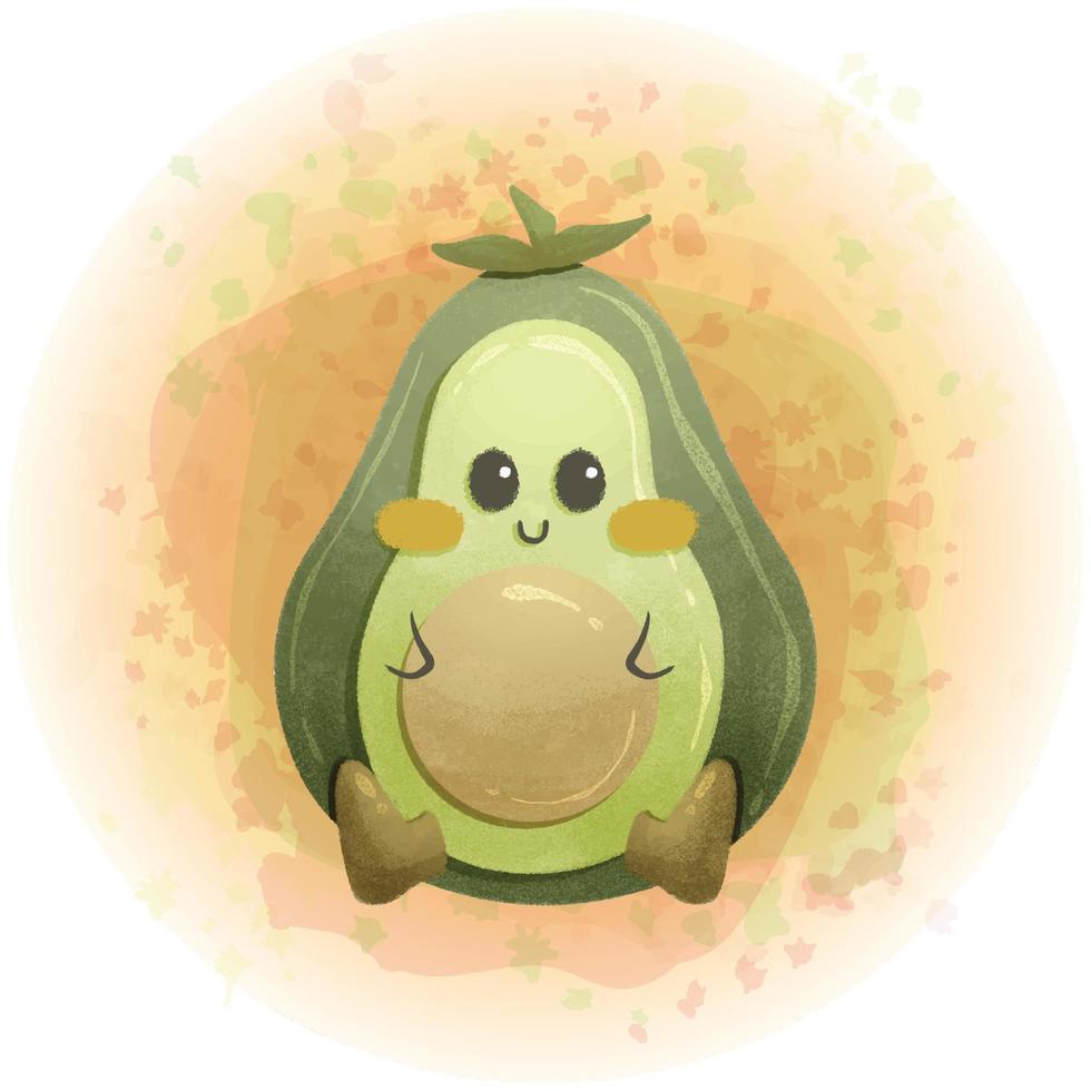 Cute Avocado Cartoon Character Watercolor Vector Graphics 08