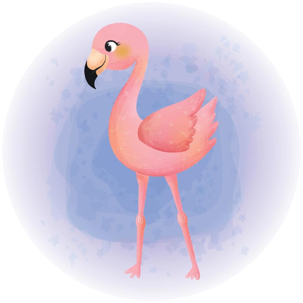 Cute Tropical Flamingo Watercolor Cartoon Character 02 vector