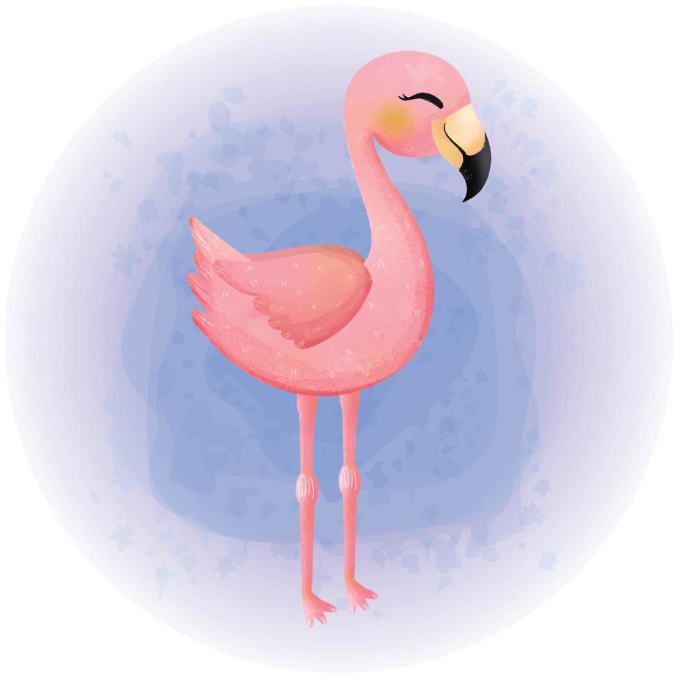 Cute Tropical Flamingo Watercolor Cartoon Character 01 vector